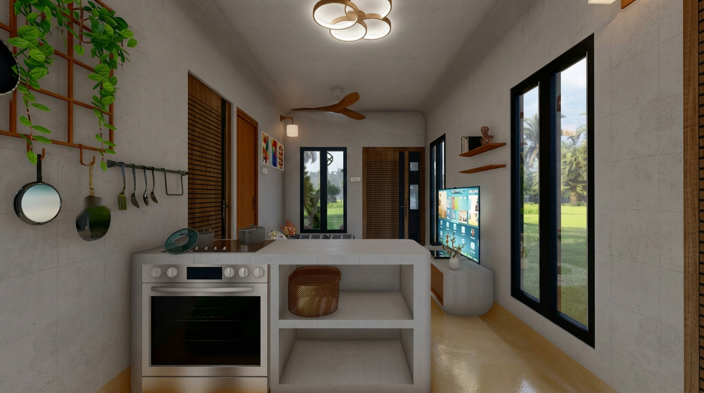 1 BHK cottage 3D render 4